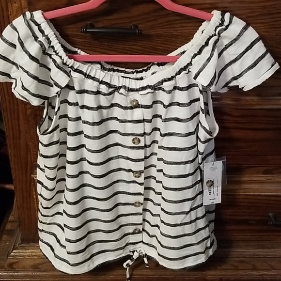 a.n.a Tops - Black & White Stripe peasant top